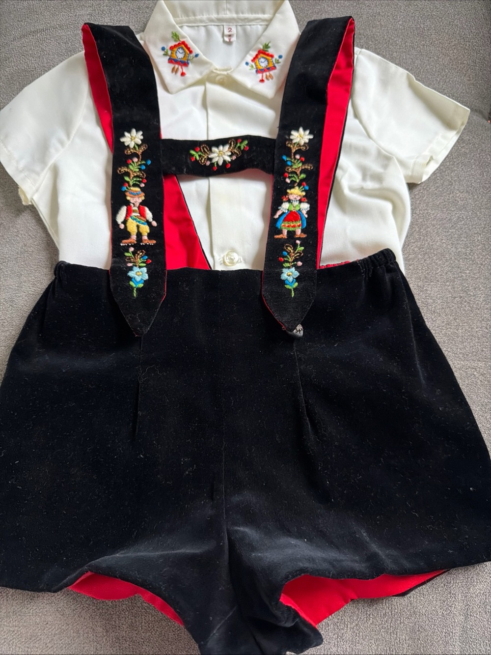 Switzerland Embroidered Black Velvet  Shorts with White Collared Shirt